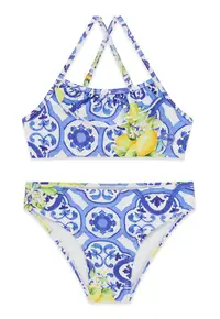 Costum de baie in doua piese cu model - Galben/Albastru