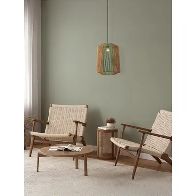 Lampa suspendata ORA Natural & Verde Rope Nisipiu Negru Otel Baza LED E27 · 1x12 Wat 100-240 Volt · IP20