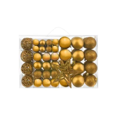 Set globuri Craciun, 100 piese, stea varf, 7 modele, auriu
