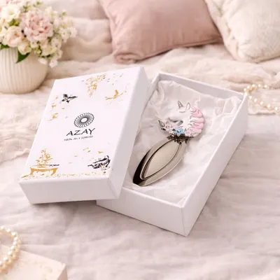 Semn de Carte Metalic Unicorn cu Cristale, 10.5 x 3 cm, Argintiu cu Detalii Roz, Cadou pentru Fete și Femei, AZAY