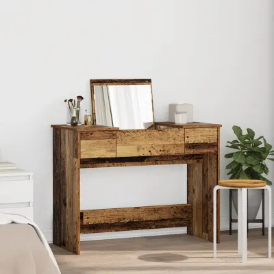 vidaXL Masă cosmetică cu sertar cu oglindă Lemn vechi 100 x 45 x 76 cm