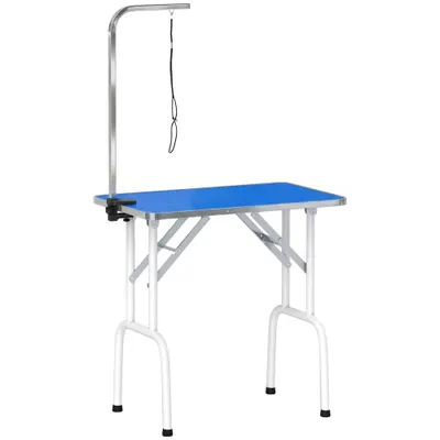 PawHut Masă de toaletare canină pliabilă cu blat antiderapant braț reglabil 81x48,5x80 cm Albastru | Aosom Romania