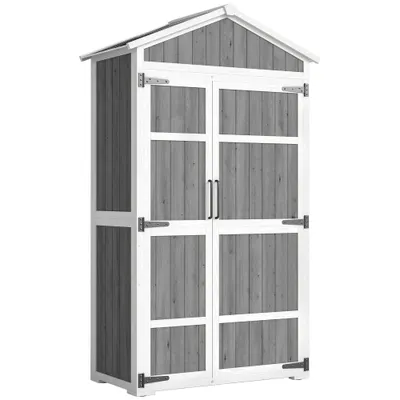 Outsunny Dulap de grădină Adăpost de grădină impermeabil cu acoperiș din metal Uși duble pentru unelte de grădină 105x55x179cm Gri | Aosom Romania