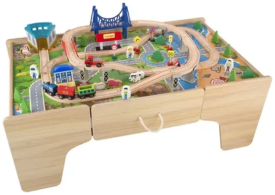 Set de joacă 2 in 1 Wooden - Compoziție de tren pe masă, 80 de piese