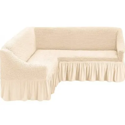 Set husa elastica si creponata pentru coltar, ivoire