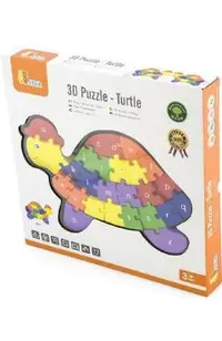 Puzzle din lemn 3D cu litere si cifre. Broscuta testoasa