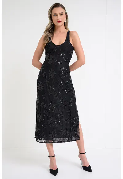 Rochie midi cu aplicatii de paiete Rarysa - Negru