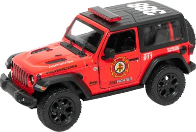 Mașinuță metalică Kinsmart Firefighter Edition - 2018 Jeep Wrangler Rubicon, 1:34, roșu