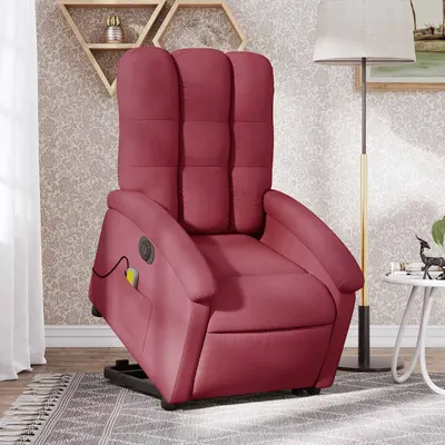vidaXL Fotoliu de masaj electric rabatabil cu ridicare roșu vin textil