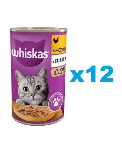WHISKAS Adult conserva 12x400 g hrana umeda pentru pisici adulte, bucati de pui in jeleu