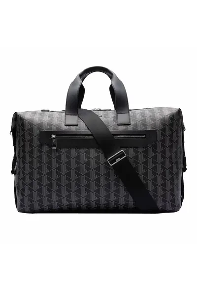 Geanta duffle weekender unisex cu model monograma - Negru/Gri