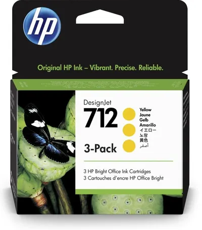 Cartuș de cerneală HP - 712, pentru DesignJet T230/T630/T650, 3-Pack, Yellow