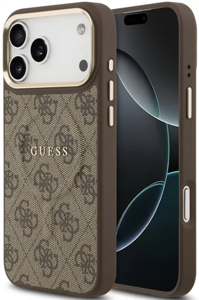 Husă Guess - 4G Gold Frame, iPhone 17 Pro Max, MagSafe, maro