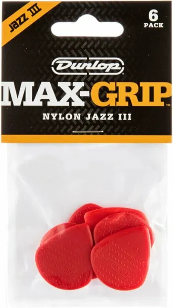 Pene pentru chitară Jim Dunlop - Max-Grip Jazz III, 1.38mm, 6 buc. , roşu