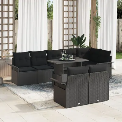 Gossi set de canapea de gradina 9 piese cu perne negru poliratan