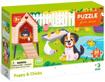 Puzzle pentru copii DoDo de 30 piese - Cățeluș și puișori