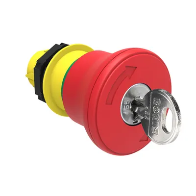 Buton Ciuperca Ø22mm Platinum Series, Latch, Turn Key To Release, Ø40mm. For Normal Stopping. Red. Different Key Code