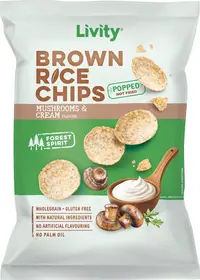 Chips de orez cu ciuperci și smântână, 60 g, Livity