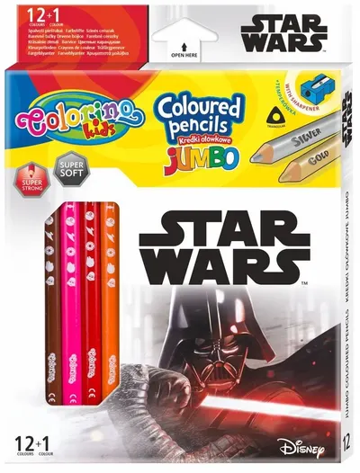 Creioane colorate Colorino - Marvel Star Wars Jumbo, 12 culori + 1 ascutitoare