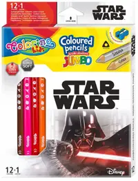 Creioane colorate Colorino - Marvel Star Wars Jumbo, 12 culori + 1 ascutitoare