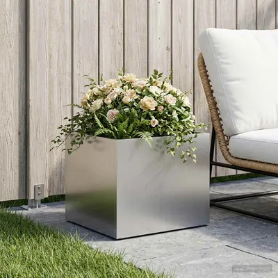 vidaXL Vază pentru Grădină Argintiu 40 x 30 x 30 cm Oțel Galvanizat