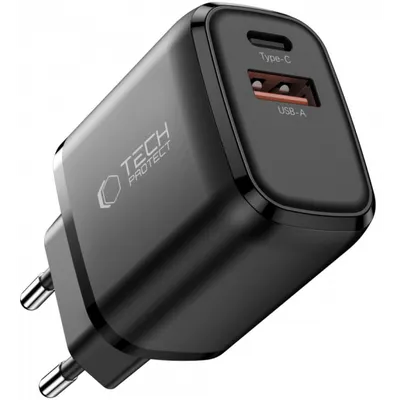 Incarcator Retea Tech-Protect NCA45W, 45W, 3A, 1 x USB-A - 1 x USB-C, Negru