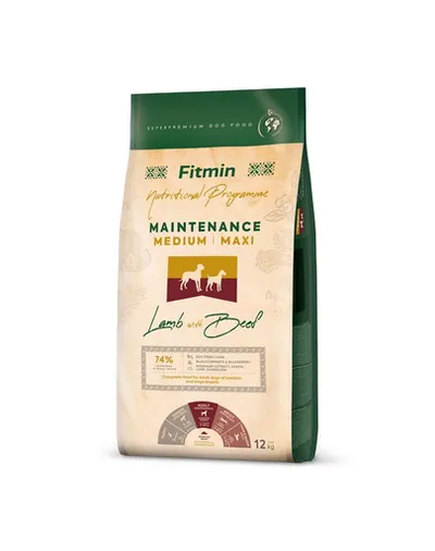 FITMIN Dog Nutritional Programme Medium Maxi Maintenance Lamb&Beef 12 kg Sac hrana uscata caini talie medie si mare, cu miel si vita
