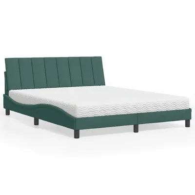 Gossi pat cu saltea, verde inchis, 160x200 cm, catifea