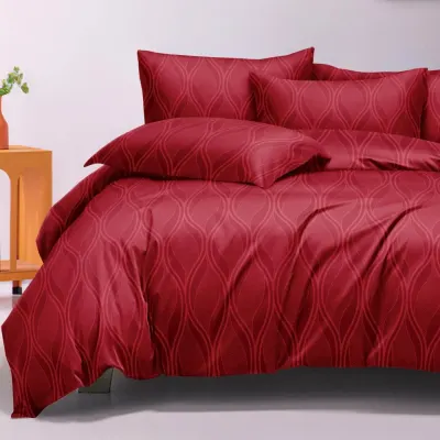 Lenjerie pat dublu, Finet model elegant, 6 piese, Rosu