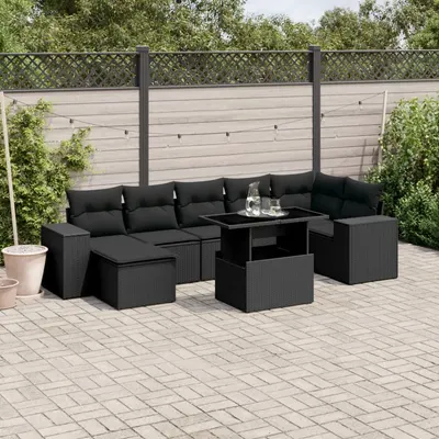 Gossi set mobilier de gradina cu perne, 8 piese, negru, poliratan