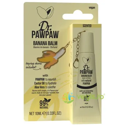 Balsam de Buze Multifunctional cu Extract de Papaya, Ulei de Ricin si Aloe Vera cu Breloc Banana 10ml