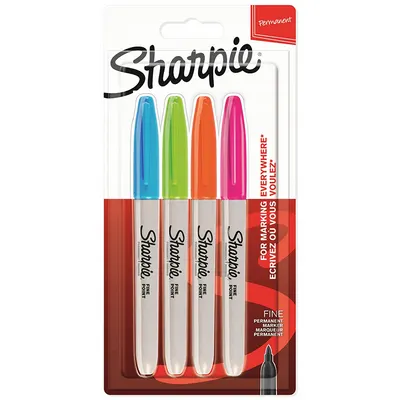 Marker permanent 0.9mm, varf rotund, 4culori/set, culori intense, Sharpie