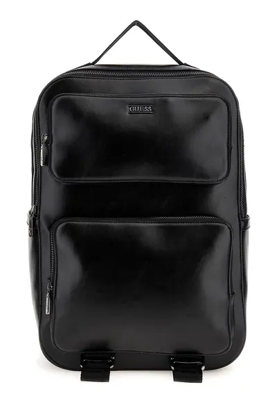 Rucsac din piele ecologica cu detaliu logo - Negru