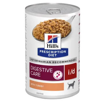 HILL'S Prescription Diet i/d, XS-XL, Curcan, dietă veterinară, conservă hrană umedă câini, sistem digestiv, (pate), 360g