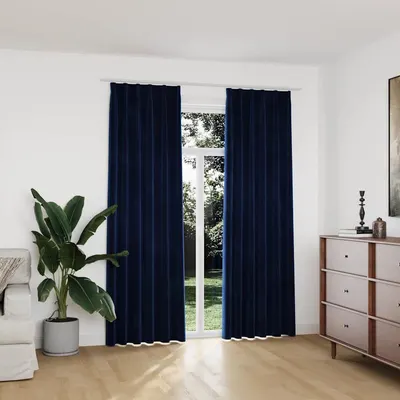 vidaXL Draperii opace 2 buc. albastru închis 140x175cm catifea cârlige