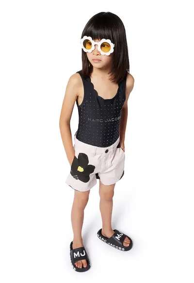 Costum de baie intreg cu imprimeu logo - Negru stins