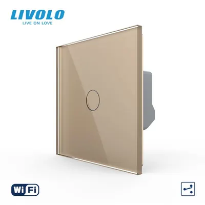 Intrerupator tactil simplu WiFi, cap / scara / cruce, cu panou sticla Auriu