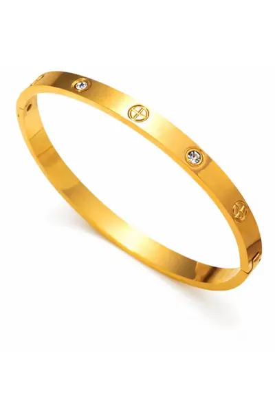 Bratara aurie - tip bangle - din otel inoxidabil - suflata cu aur 18k - cu zirconii - Miralya C7