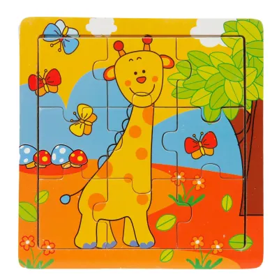 Mini puzzle din lemn, Animalute, 9 piese