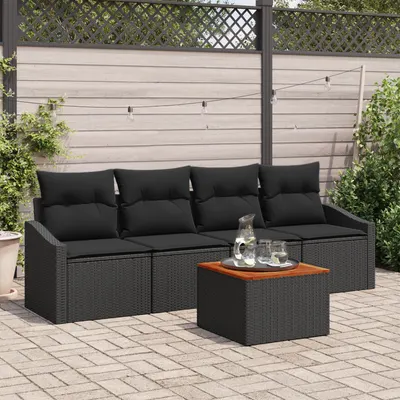 Gossi set de canapea de gradina 5 piese cu perne negru ratan poli acacia