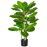 HOMCOM Plantă Artificială cu 33 de Frunze pentru Uz Interior și Exterior cu Ghiveci, Plantă Falsă în PEVA, PE și Ciment, 95 cm, Verde | Aosom Romania