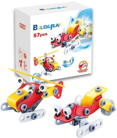 Set de constructie Hoogar - Elicopter si sanie, 57 piese