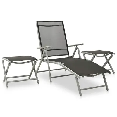 vidaXL Set mobilier de grădină, 3 piese, argintiu, textilenă&aluminiu