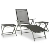 vidaXL Set mobilier de grădină, 3 piese, argintiu, textilenă&aluminiu