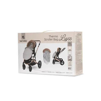Sac termic de iarna pentru carucior Lorelli Luxe Beige, captuseala polar, impermeabil, cu blanita detasabila