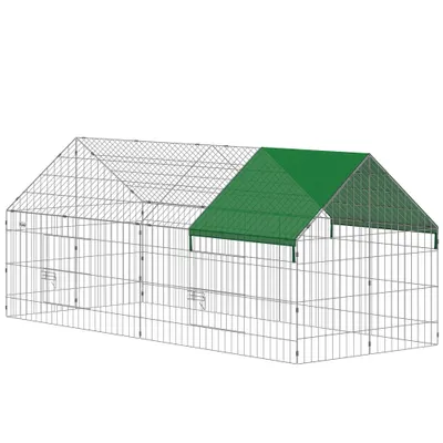 PawHut Cușcă pentru Iepuri și Găini de Exterior și Interior cu Protecție Solară și Grilaj Metalic, pentru Animale Mici, Rațe, Găini, 180x75x75 cm, Verde | Aosom Romania