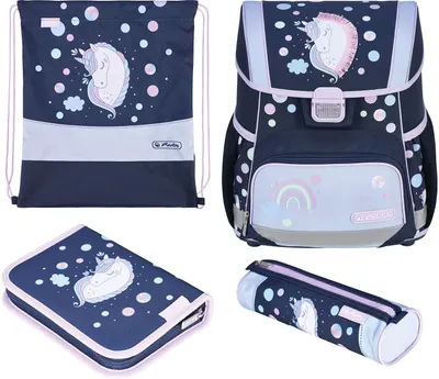 Set școlar Herlitz Loop Plus - Unicorn Dreams, ghiozdan două penare și un săculeț
