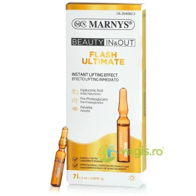 Flash Ultimate cu Acid Hialuronic, Pre- Proteoglican si Pelvetia pentru Lifting, Antirid, Hidratarea Pielii 7 fiole