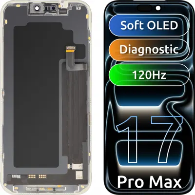 Display cu Touchscreen MP compatibil cu Apple iPhone 17 Pro Max, cu Rama, Versiune Soft OLED FHD 120Hz Diagnostic, Negru