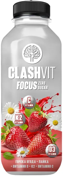 Apă cu vitamine ClashVit Focus, căpșuni și mușețel, 475 ml
